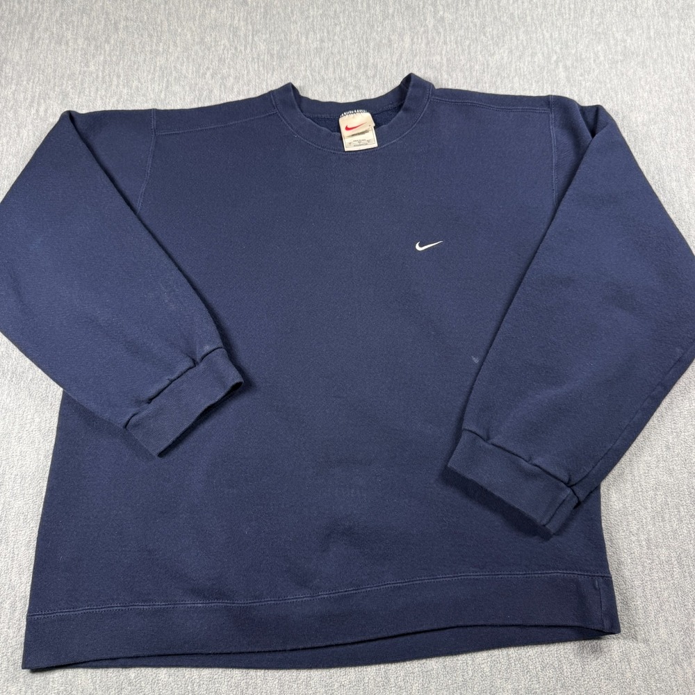 Nike Sweatshirt Mens L Blue Vintage Swoosh Center Mini Logo Crewneck USA